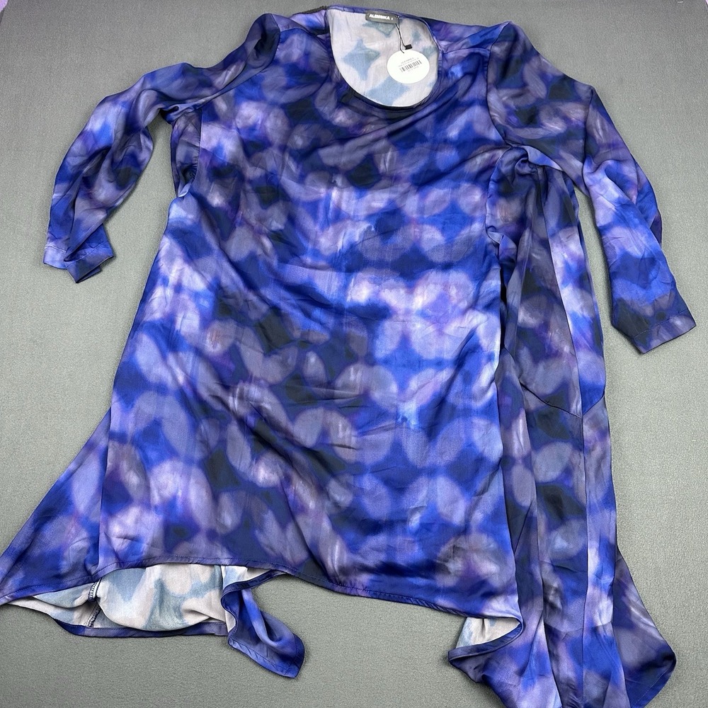 Alembika NWT Blue Purple Abstract Long Sleeve Tunic Top Pockets Women's Size 6